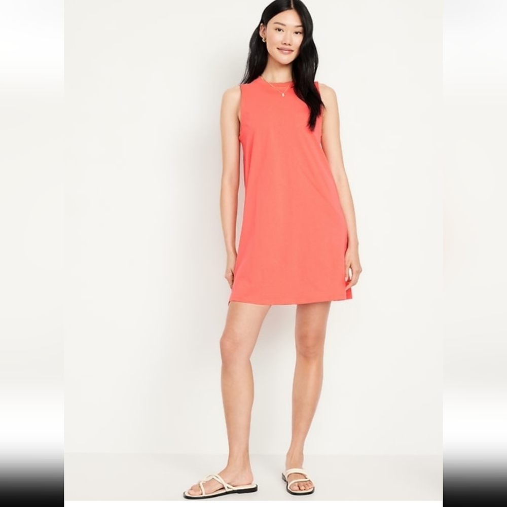 OLD NAVY Vintage Mini T-Shirt Dress Relaxed Fit Coral Crewneck Sleeveless NWT LG - Picture 5 of 13
